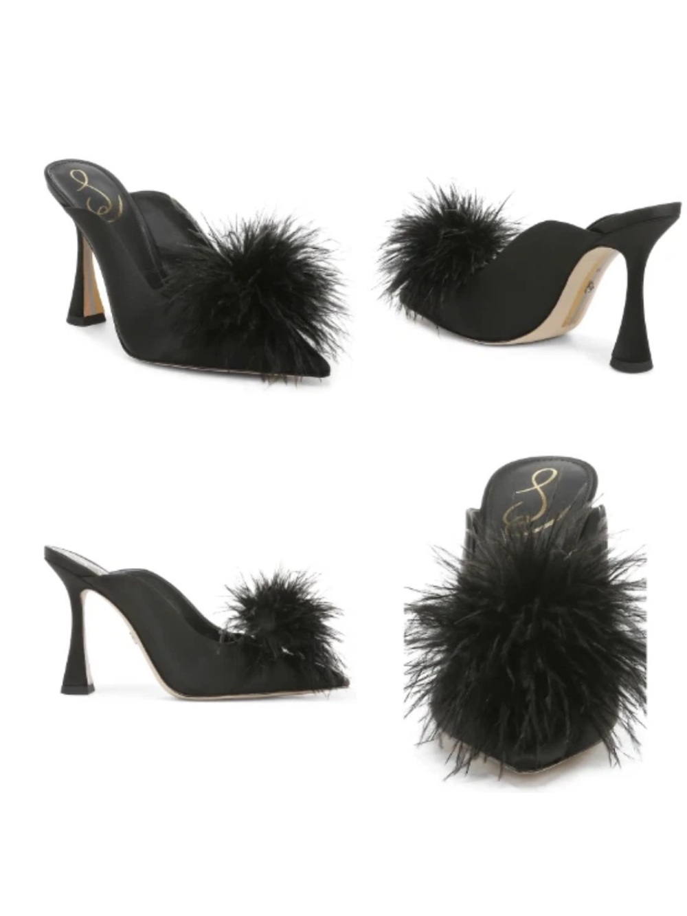 Sam Edelman Black Feather Pom Slip-On Mules - Picture 8 of 8